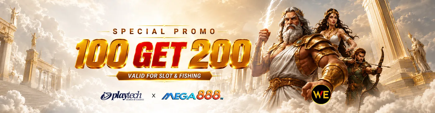 WeClub 100 Get 200 promotion banner for Playtech and Mega slot and fishing games